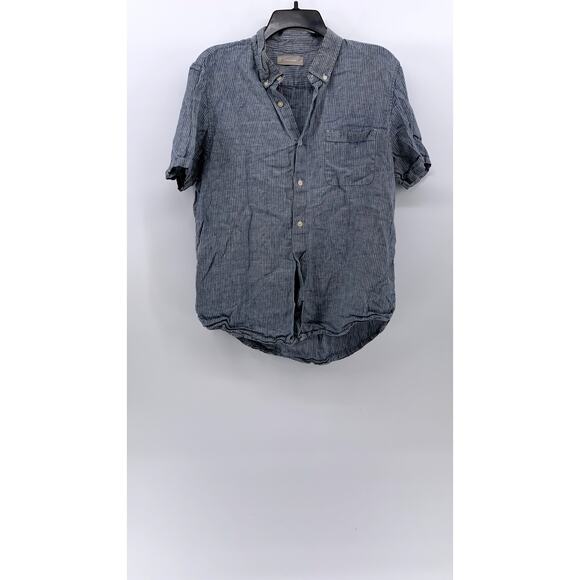 Everlane Other - EVERLANE Men's Blue-White Micro Striped Linen Button-Up Short Sleeve Shirt SZ M